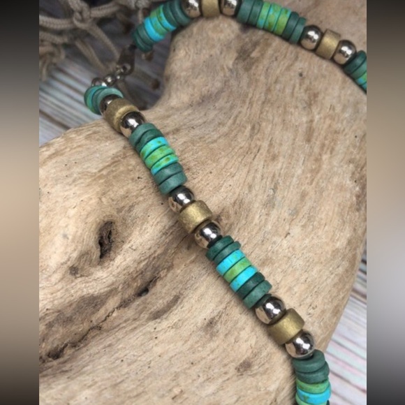 NEW Coconut Shell Coco Heishi Disk Beads & Silver Tone Unisex Necklace Hippie - Picture 12 of 13